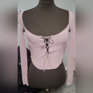 5/$20**Large Forever.21 Pink Cropped Top With Lace Up Front